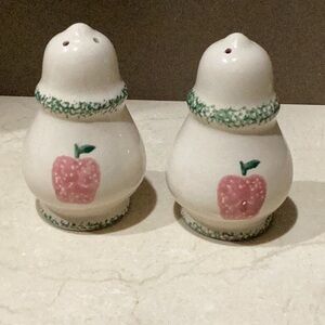 Vintage 80s red apple with green sponge trim Salt and Pepper Shakers